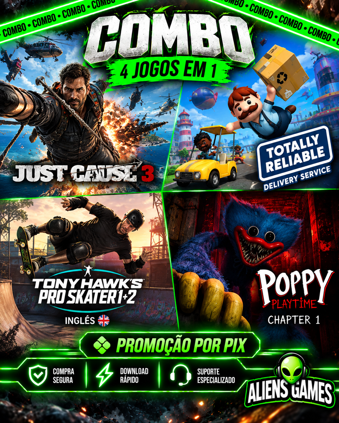Just Cause 3 + Totally Reliable D. S. + Tony Hawk's + Poppy Playtime: Chapter 1